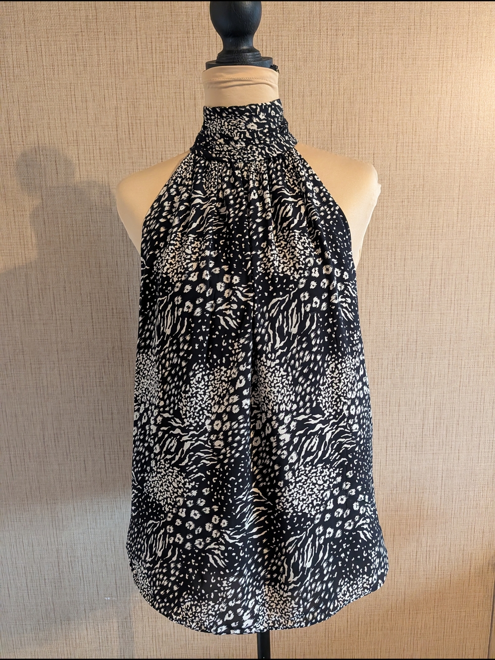 Joie Black & White Smocked Halter Animal Print Camisole